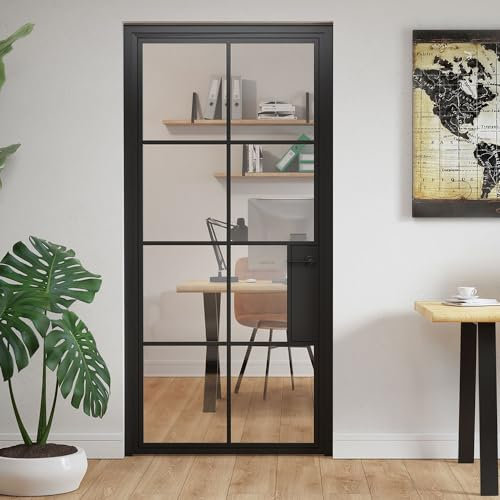SEART Loft-Glastüren innen Türenset mit Griff für Büro, Bad, Kleiderschrank, Speisekammer Akron (Transparentes Glas, links) 90x200 cm