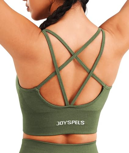 JOYSPELS Sport BH Damen ohne Buegel Gepolstert Bustier trägerloser BH Crop Tops Seamless Push Up Workout Yoga Top Fitness Olivengrün M
