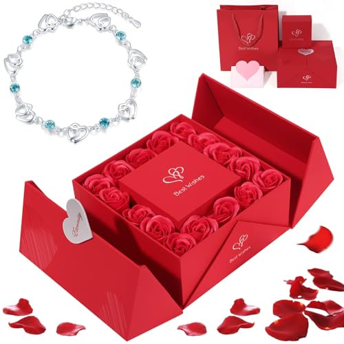 Cosie Lily Bracelet Femme Jour de la Saint - Valentin Bracelet Argent Sterling 925 Coeur Or Réglable Charms Bijoux Cadeau Cadeau Femme Jour de la Mère Diplôme