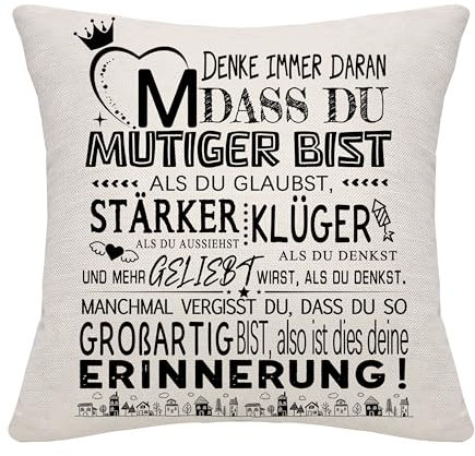 Bommex Inspirierendes Geschenk A-Z Initialen DASS Du Mutiger Kissenbezüge für Frauen Männer Mädchen Jungen Schwester Freunde Mama Papa Oma Tochter Sohn Positives Geschenk Geburtstag (M)