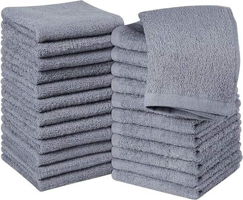 HOUSEGADS Face Cloth Towel 100% Cotton Soft Feel Fingertip Towels Flannel & Wash Cloth 600 GSM High Absorbent & Quick Dry Hotel Quality Towel 30 X 30 cm (12, Grey)