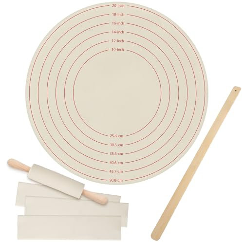 Jingmore 5 Pcs Christmas Traditional Norwegian Lefse Making Kit, 20 Inch Pastry Cloth and 3 Pcs 11 x 2.5 Inch Rolling Pin Cover 24 Wood Turning Stick for Baking(Not Included Board)