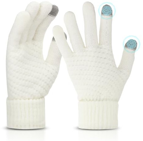 Abeillo Winterhandschuhe, Strickhandschuhe Touchscreen, Touchscreen Handschuhe, Sporthandschuhe, Winter Warme Damen Handschuhe, Thermohandschuhe, Handschuhe Winter für Damen und Herren (Weiß)