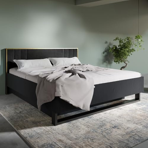 Bett 180x200 cm mit Bettkasten in schwarz Bettgestell Doppelbett Ehebett