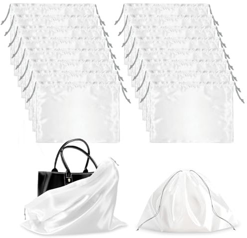 Lot de 16 sacs à poussière pour sacs à main, sacs à main en soie avec cordon de serrage, pochette de rangement pour chaussures, sacs à main (blanc)