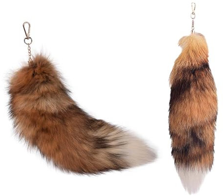 tintoke Fuchsschwanz,fox tail,Fuchsschwanz Anhänger etwa 40cm Fell Schwanz Keychain fox tail keychain Auto Schlüsselketten Anhänger Weich Flaumig Dicht Dekoration (Rot Gelb)