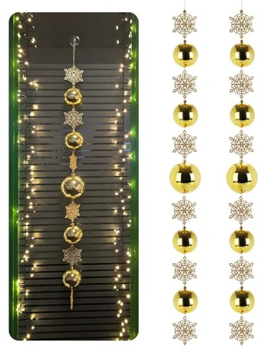 com-four® 2X Christbaumkugel-Girlande - Kugel-Deko-Strang mit Schneeflocken für Weihnachtsdekoration - Festliche Dekokette - weihnachtliche Tischdeko - Weihnachtskette (02 Stück - goldfarben)