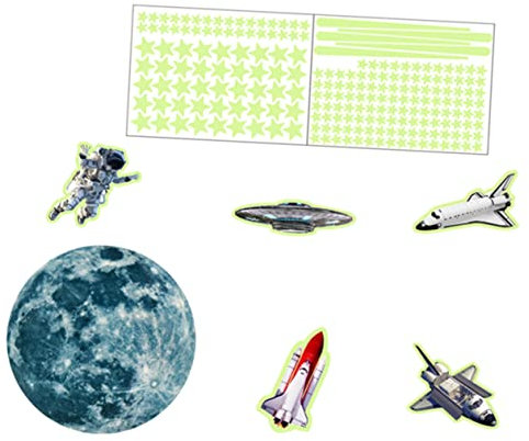 TOYANDONA Fluoreszierende Raumthema-wandaufkleber Im Dunkeln Leuchtaufkleber Leuchtende Mond-sterne-flugzeug-klebeband Für Kinderzimmer Schlafzimmer Dekoration