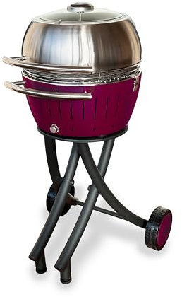 LotusGrill XL Gartengrill Set Limettengrün - Grillwagen mit Grillhaube XL aus Edelstahl (Pflaumenlila)
