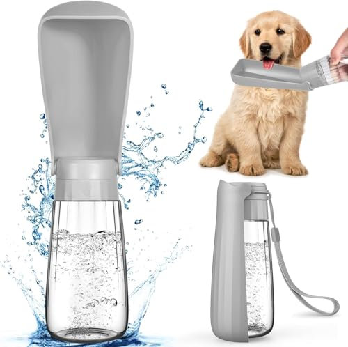 MTINRNI 550ML Bottiglia d'acqua per Cani,Borraccia per Cani Portatile,150° Ripiegabile Bottiglia da Viaggio(grigio)