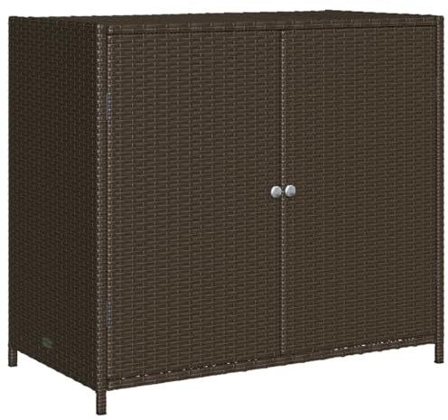 SDWEHO7 Gartenschrank PE Rattan Rattanschrank Aufbewahrungsschrank Spindschrank Outdoor Schrank Balkonschrank für Innen- und Außenbereich, Braun 83x45x76 cm