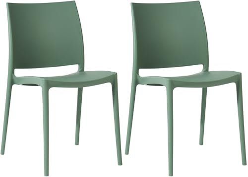 CLP 2er-Set Gartenstuhl Meton, stapelbar, pflegeleicht aus Kunststoff, wetterfest & UV-beständig, bis 150 kg belastbar, Farbe:Oliv