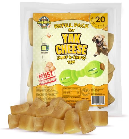 Tibetan Dog Chew Nuggets Refill Pack for Yak Cheese Puff & Chew Toy | 20 All-Natural, Easy-to-Digest Yak Cheese Nuggets | Must Microwave to Puff | Supports Gut Health & Teeth Cleaning