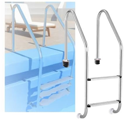 GCGC Schwimmbadleiter, Leicht Zu Erklimmende Pooltreppe Mit 2/3 Stufen, Pooltreppe Aus Edelstahl Mit Gebogenen Handläufen for Den Fischteich Im Thermalwasserpark(2-Steps1.5mm)