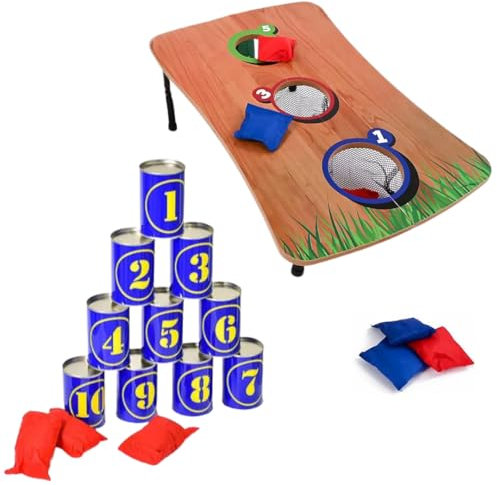 LND Gifts Garden Games Set Of 2 Bean Bag Toss And Tin Can Alley Duo, Outdoor Games For Kids, Corn Hole, Bean Bag Kids Throwing Toys, Outdoor Activities For Children And Adults, Playground Activities