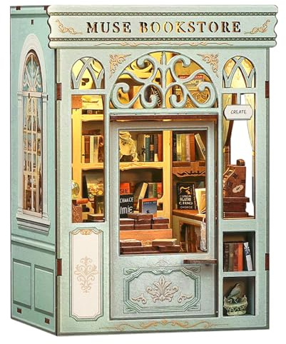 Cutefun Book Nook, kit fai da te per casetta in miniatura per adulti, scaffale per libri, puzzle 3D in legno, mini kit modello artigianale, regalo per donne amanti dei libri (Muse Bookstore)