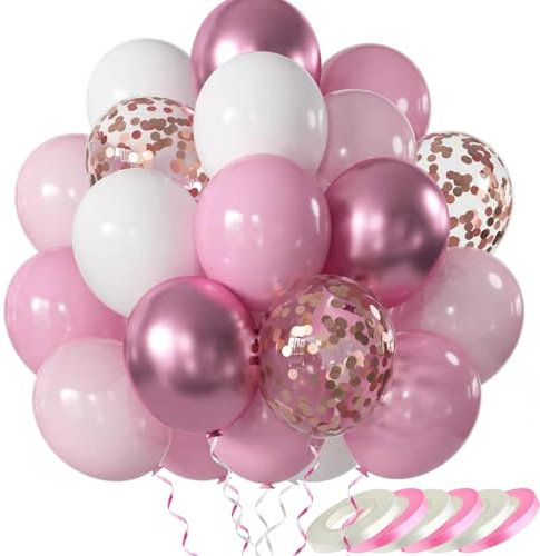 wenweo Luftballons Geburtstag • [60 Stück] • 12 zoll Premium Rosa Ballons aus 100% Naturlatex • Helium Luftballons Pink • Luftballon Girlande • Perfekt für Feiertage oder Partydekorationen