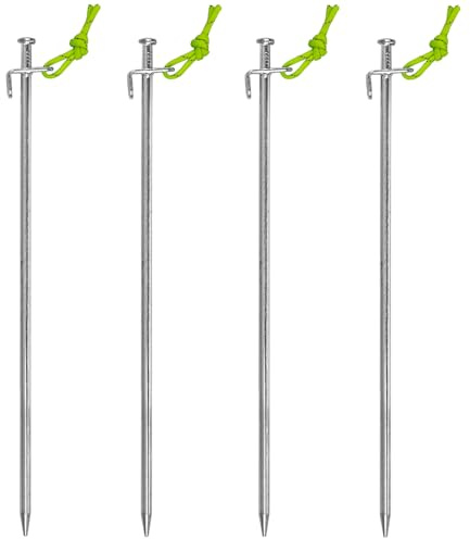 Moritz Zelthering L-Haken 4 Stück 40 cm Stahl verzinkt – Hering Camping | Mit fluoreszierender Leine und 9 mm Durchmesser, rostgeschützt, für harte Böden, Vorzelt, Pavillon, Garten und Festival