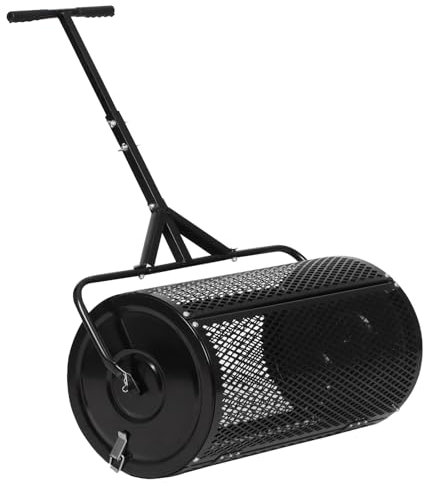Chiidou Effortless 24 Compost Spreader, Height-Adjustable T-Handle, Heavy-Duty Steel Mesh for Fertiliser, Topsoil, Peat Moss & Seeds, Lawn Garden Roller