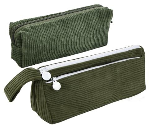 xianynow Federmäppchen, 2 Stück Mäppchen Cord-Stoff, Große Kapazität Schulmäppchen, Kosmetiktasche Mädchen Teenager, Federtasche Stiftetasche Pencil Case Bleistifttasche für Schule, Büro (Grün)