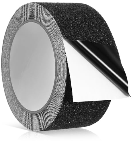 Ruban adhésif antidérapant en caoutchouc avec surface texturée et adhésif puissant, imperméable pour outils, poignées, bricolage, escaliers, utilisation en intérieur et en extérieur - Noir - 5 cm x 5