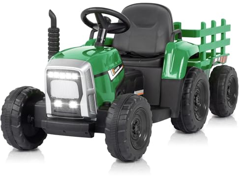 LALAHO Kinder Traktor mit abnehmbarem Anhänger LED Musik USB Hupe | Aufsitztraktor mit vielfältigen ofunktionen für Kleinkinder