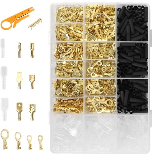 1050 Stück Kabelschuhe Flachstecker Flachsteckhülsen Set 2,8mm/4,8mm/6,3mm | Flachsteckhülsen M3/M4/M5/M6 Flachsteckverbindern, Wie auch Ringösen und Leitungsverbindern