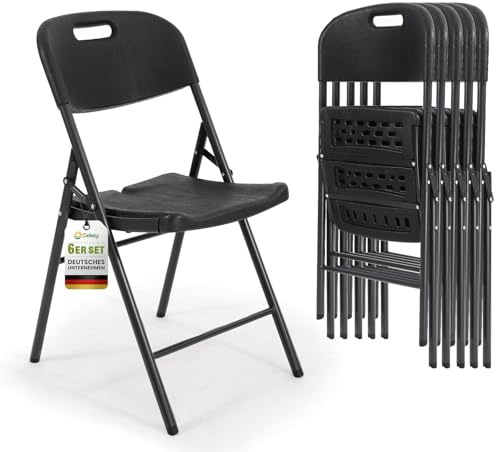 Sekey Klappstuhl 6er Set, Klappstühle aus Kunststoff und Metall, Campingstuhl Gartenstuhl Klappbar bis 150KG, Outdoor-Stuhl für Esszimmer, Wohnzimmer, Garten & Terrasse, Schwarz