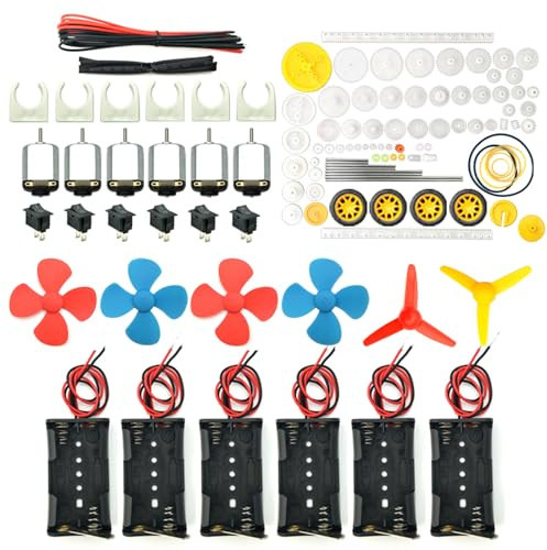 EUDAX 6 Set Rectangular Mini Electric 1.5-3V 24000RPM DC Motor with 84 Pcs Plastic Gears,Electronic Wire, 2 x AA Battery Holder,Boat Rocker Switch,Shaft Propeller for DIY Science Projects