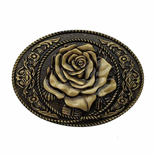 Xwest Ovale Gürtelschnalle mit Westernrose, Blau, 4 cm