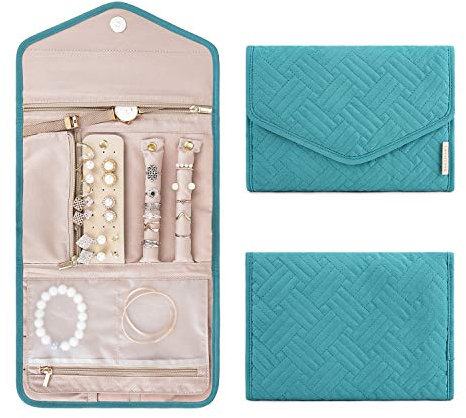 bagsmart Schmuck Organizer Tasche Reise Schmuckaufbewahrung für Ringe, Ohrringe, Halsketten, Uhren, Grün