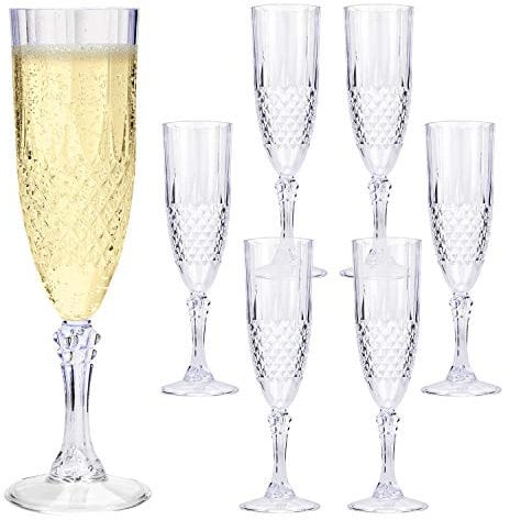 Taylor & Brown Clear Crystal Effect Plastic Highball Whiskey Wine Champagne Flute Glasses Drinks Cups Reusable for Parties, Weddings, Outdoor Events, BBQ and Picnics (24, Champagne Flute)