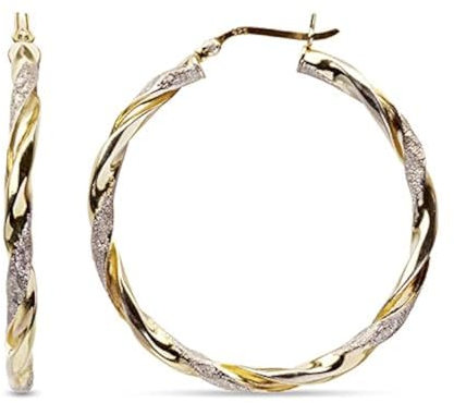LeCalla 925 Sterling Silber Creolen 14K zweifarbig leichtes italienisches Design mittlere Ohrringe für Frauen - 30MM