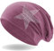 Hatstar Strass Stern Damen Beanie Mütze | elastisches Slouch Long Beanie | Mädchen Mütze | mit edler Strass Applikation | leicht und weich (Jeans rot meliert)