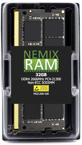 NEMIX RAM Memorycity Barrette de mémoire pour ordinateur portable 32 Go DDR4 2666 MHz PC4-21300 2Rx8 1,2 V 260 broches Non-ECC SODIMM