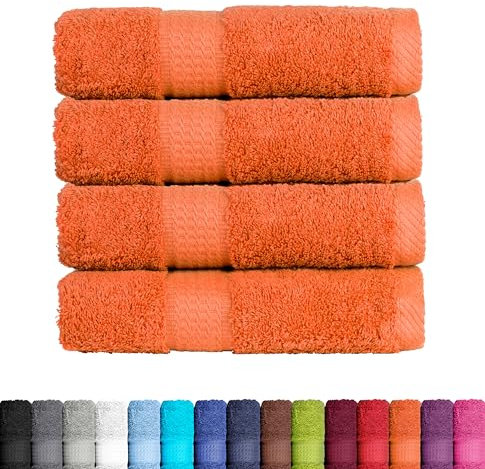 BaSaTex Frottier Handtücher Set aus weicher Baumwolle - 50x100 cm - 100% Baumwolle Öko-Tex Made in Green Zertifiziert | 4X Handtuch in Orange