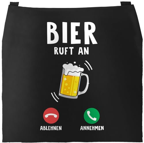 MoonWorks® Grill-Schürze für Männer mit Spruch Bier ruft an Baumwollschürze Küchenschürze Schwarz unisize