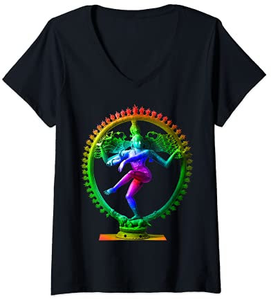 Mujer Lord Shiva Nataraja Estatua danza Divina Tandava Regalo Hindú Camiseta Cuello V