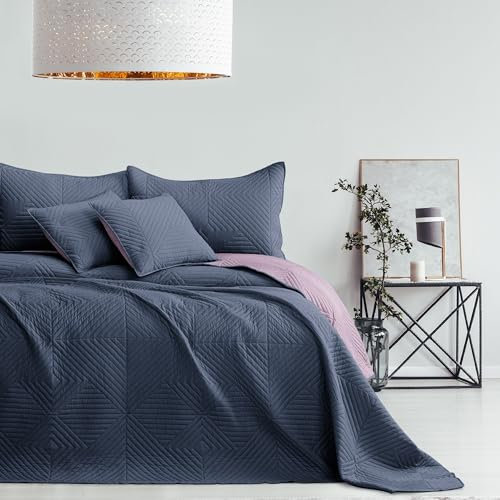AmeliaHome Tagesdecke anthrazit Flieder 200x220 Bettüberwürf zweiseitig Ultrasonic Steppung Polyester Softa