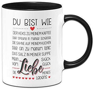 Tassenbrennerei Tasse mit Spruch Du bist die Liebe meines Lebens - Geschenk für Freundin, Freund - Ich liebe Dich Liebessprüche (Schwarz)