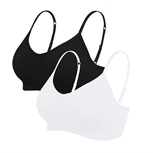 Vertvie Damen 2/3/4er Set Basic Wohlfühl BH Sport BH Spaghettiträger Bralette ohne Bügel Nahtlose Gepolsterte mit Spaghetti Bra Top Low Support Bra(EU XL/Tag 2XL,Schwarz/Weiß)