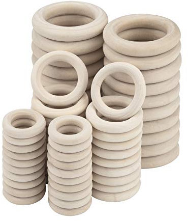 Holzringe zum Basteln, 60 Stück Natürliche Holz Ringe 55/40/30mm Makramee Ringe für DIY Schmuck, Handwerk, Unvollendete Zahnen Ringe, Anhänger, Hängende Dekoration