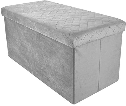 ASAB Folding Ottoman Storage Box Velvet Seat Stool Chair Footstool Bench Rectangle Footrest Collapsible Bedroom Furniture Foldable Poufee (Grey)