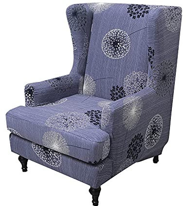 Highdi 2 Teilig Ohrensessel Überzug, Retro Blumendruck Sessel-Überwürfe Bezug Sesselhusse Elastisch Stretch für Ohrensessel mit Armlehne Hohe Rückenlehne Universal (Löwenzahn)