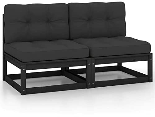 vidaXL Garten Mittelsofas 2 STK., Modular Gartenmöbel mit Anthrazit Kissen, Sofa Lounge Sessel für Garten Terrasse Balkon, Gartensofa Gartensessel, Massivholz Kiefer