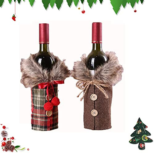 DONGSZQ Noël Bouteille de Vin Housse, 2 pcs Couverture de Bouteille de Vin,Sacs de Couverture de Bouteille,Noël Décoration Sacs pour Bouteilles,Wine Bottle Cover pour Décorations de Fête de Noël