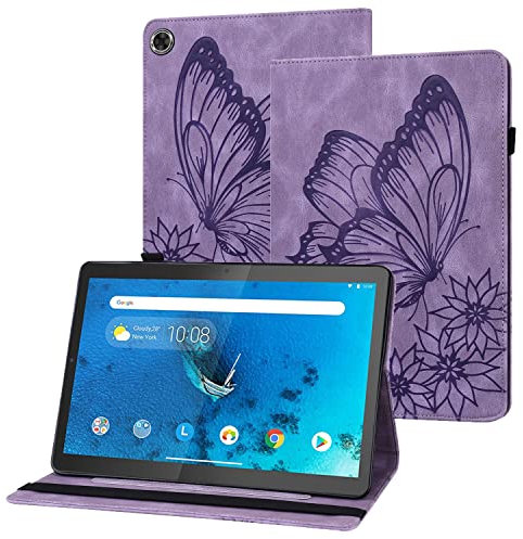 Rostsant Funda Lenovo Tab M10 HD 2ª Generación de Cuero PU Relieve de Mariposa con Soporte para Bolígrafo Funda Tableta para Lenovo Tab M10 HD 2ª Generación 2020 TB-X306X/TB-X306F - Viola