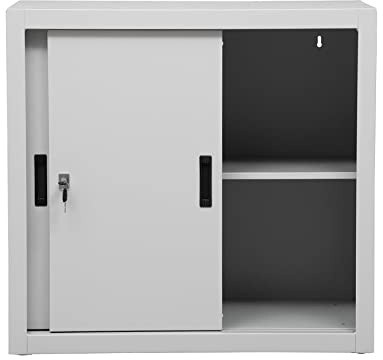 Schrank & Stuhl Aktenschrank | Schiebetürenschrank | Büroschrank mit einem höhenverstell­baren Fachboden, 75x80x45 cm, Grau
