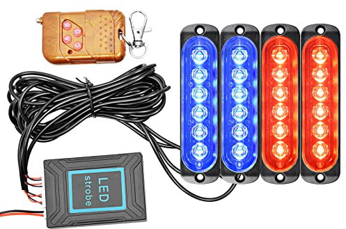 RIGIDON 4 en un lumière stroboscopique, 12V 24V barre lumineuse d'avertissement pour offroad véhicule voitureutilitaire, bateau, remorque, caravane, moto, Balise clignotante de sécurité (Rouge Bleu)