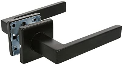 Amig - Juego de Manillas con Roseta Interior para Puertas - Mod. SUKI - 54 x 54 mm - Cuadradillo de 8 mm - Diseño Elegante y Sencillo - Acero inoxidable Negro